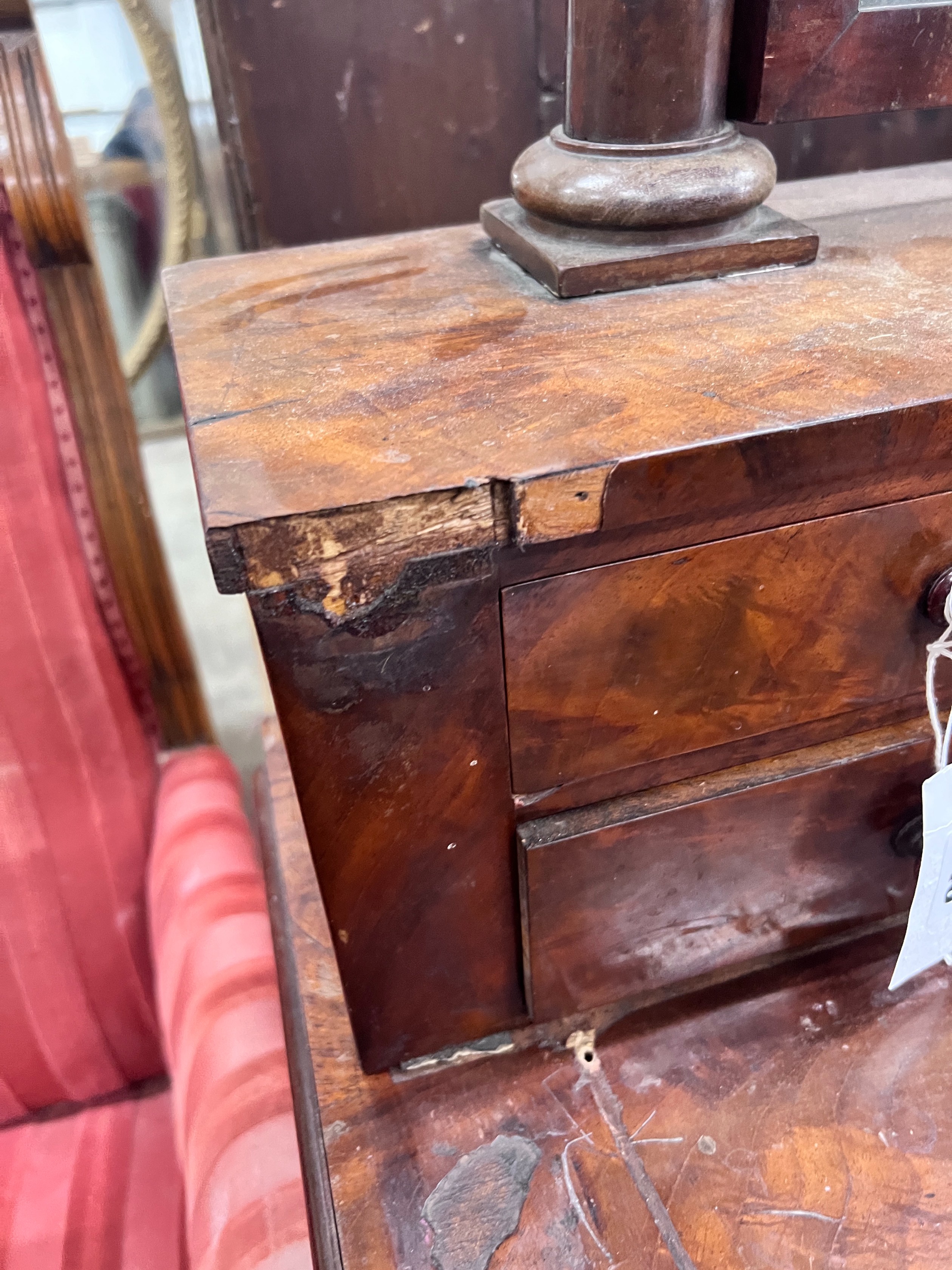 A 19th century French flame mahogany dressing chest, width 90cm *Please note the sale commences at 9am.